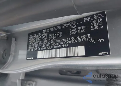 2012 Volvo Xc60 3.2/3.2 Platinum/3.2 Premier/3.2 Premier Plus z USA, uszkodzony, nr VIN YV4952DZ9C2268502